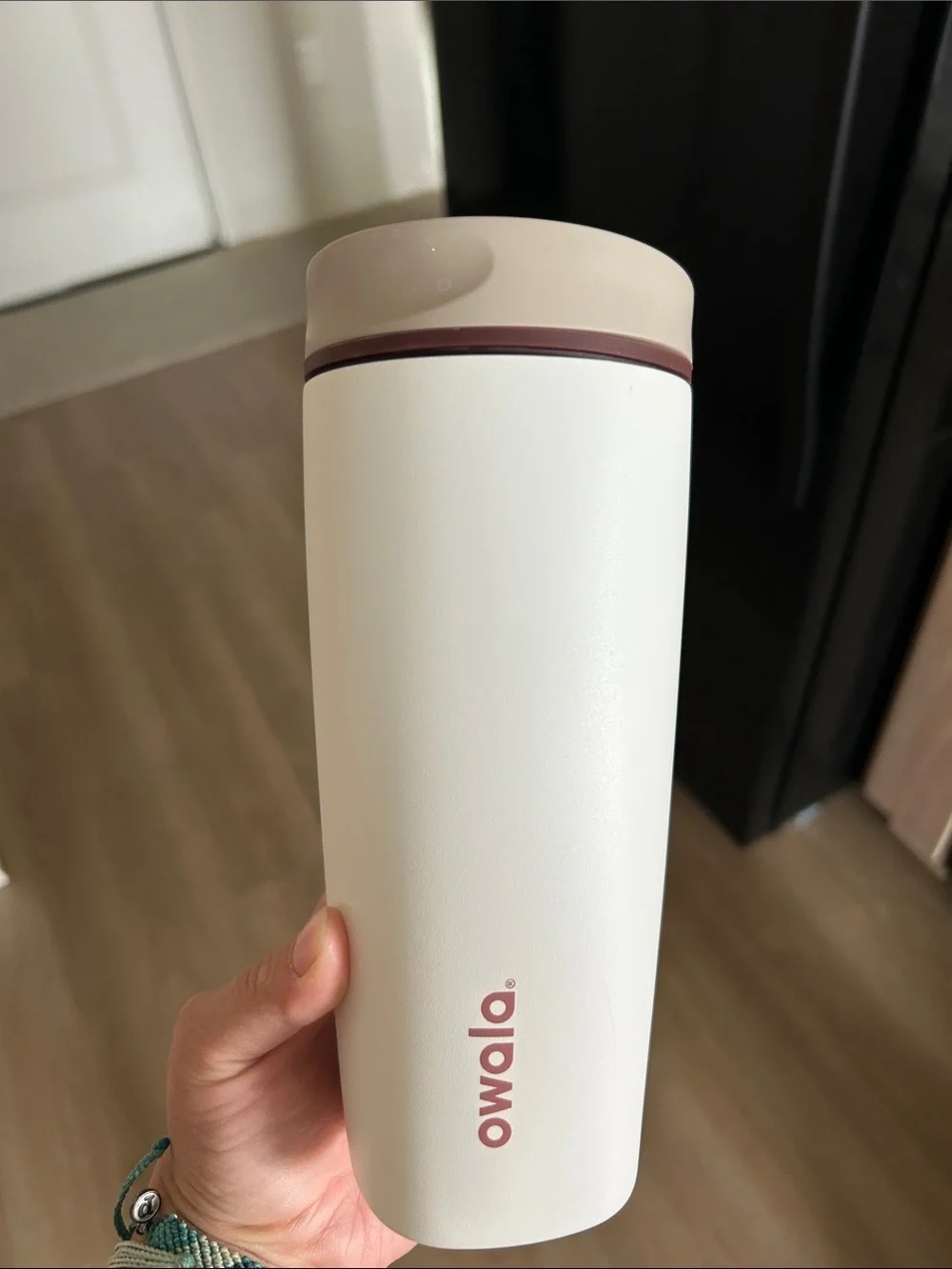 20oz Owala White Travel Tumbler with Blush Accent